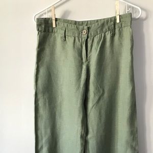 Green 100% Linen wide-leg pant